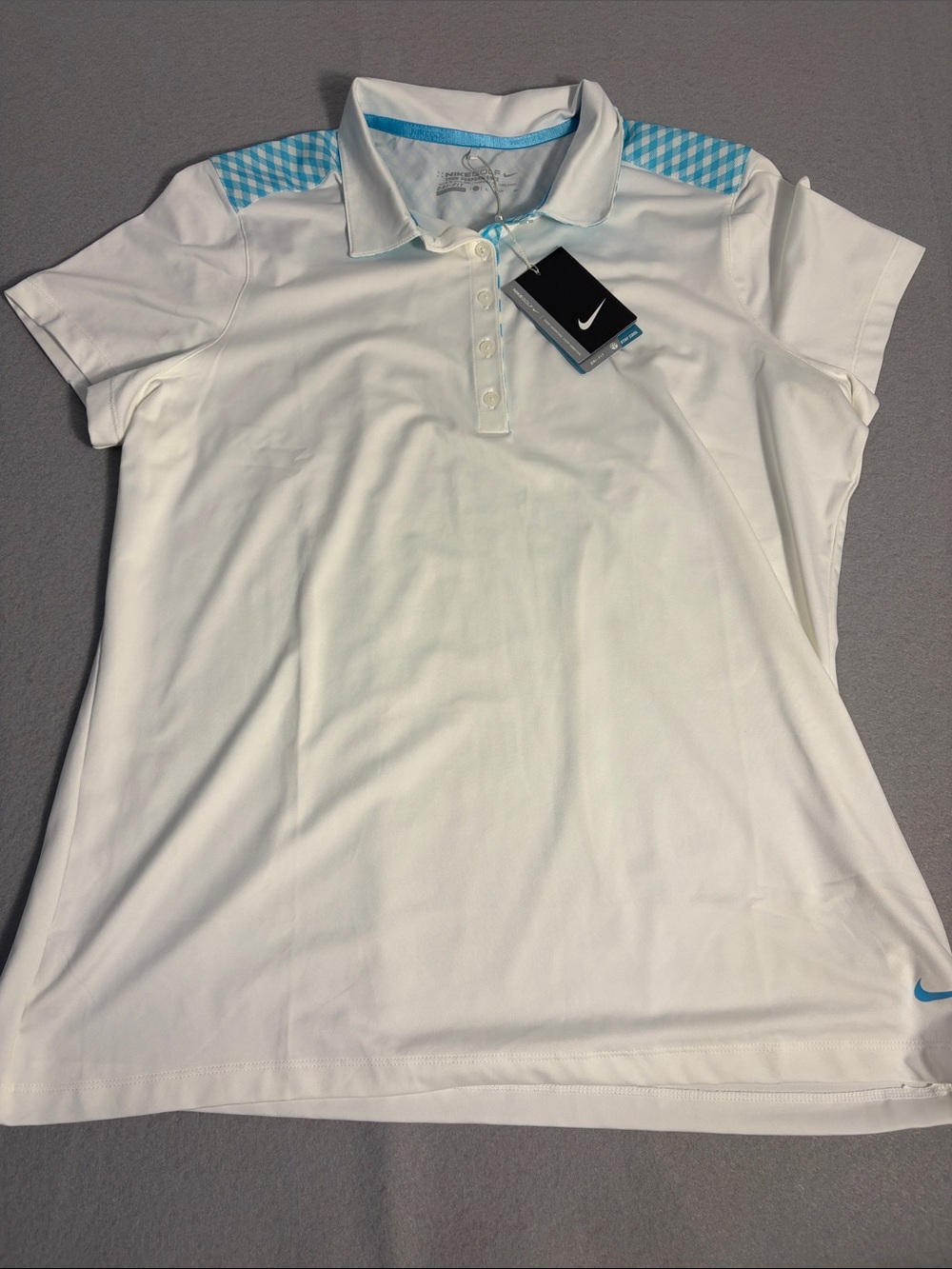 Nike Golf White Polo Shirt with Light Blue Accents  Dri-Fit